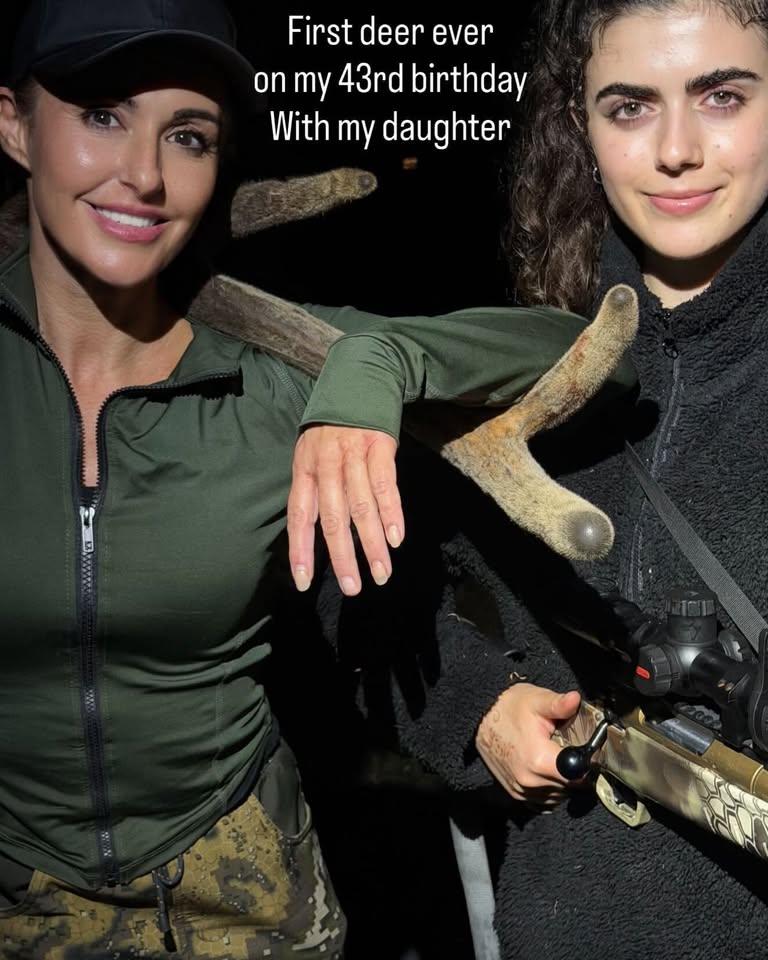 Melissa with her first deer — a Rusa stag — on her 43rd birthday, with her daughter beside her