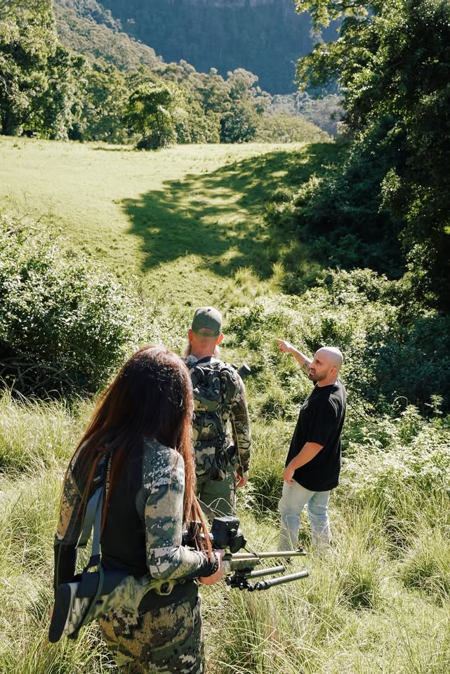 Melissa, Kristian and another hunter scouting deer country in the Illawarra