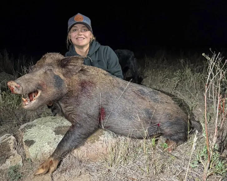 Taylor with a large feral boar taken on a night hunt
